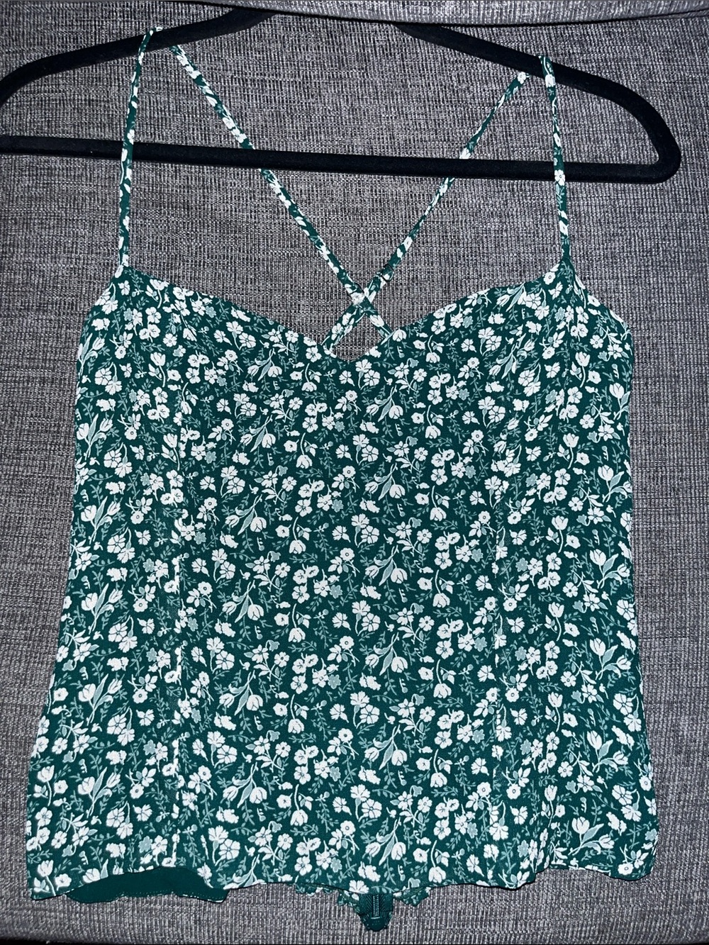 Reformation Green & White Floral Tank Top